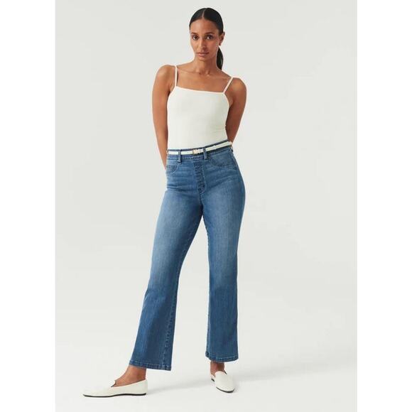 Spanx Jeans Womens XS Tall Blue Kick Flare High Rise Pull On Denim Pants Stretch - Picture 11 of 12